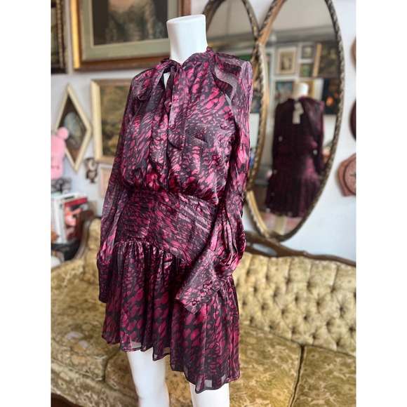 New Walter Baker Beth Leopard Print Dress in Magenta & Black Size Small - Picture 7 of 11